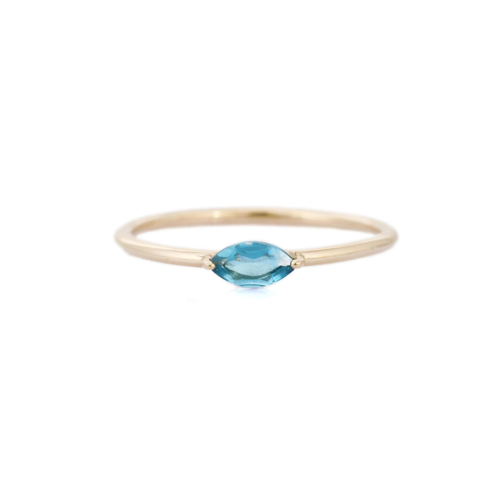 925 Sterling Silver Marquise Cut Blue Topaz Ring