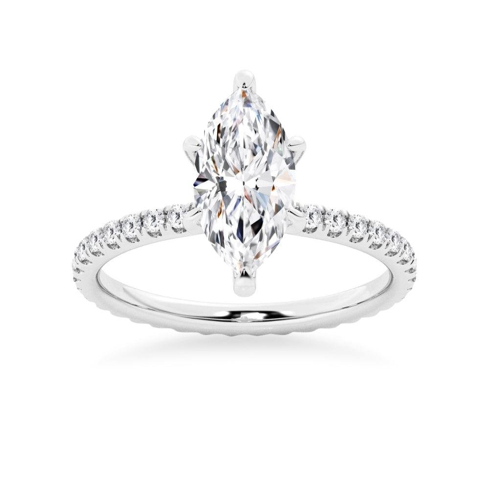 925 Sterling Silver Marquise Cut Diamond Engagement Ring Eternity Pave Band