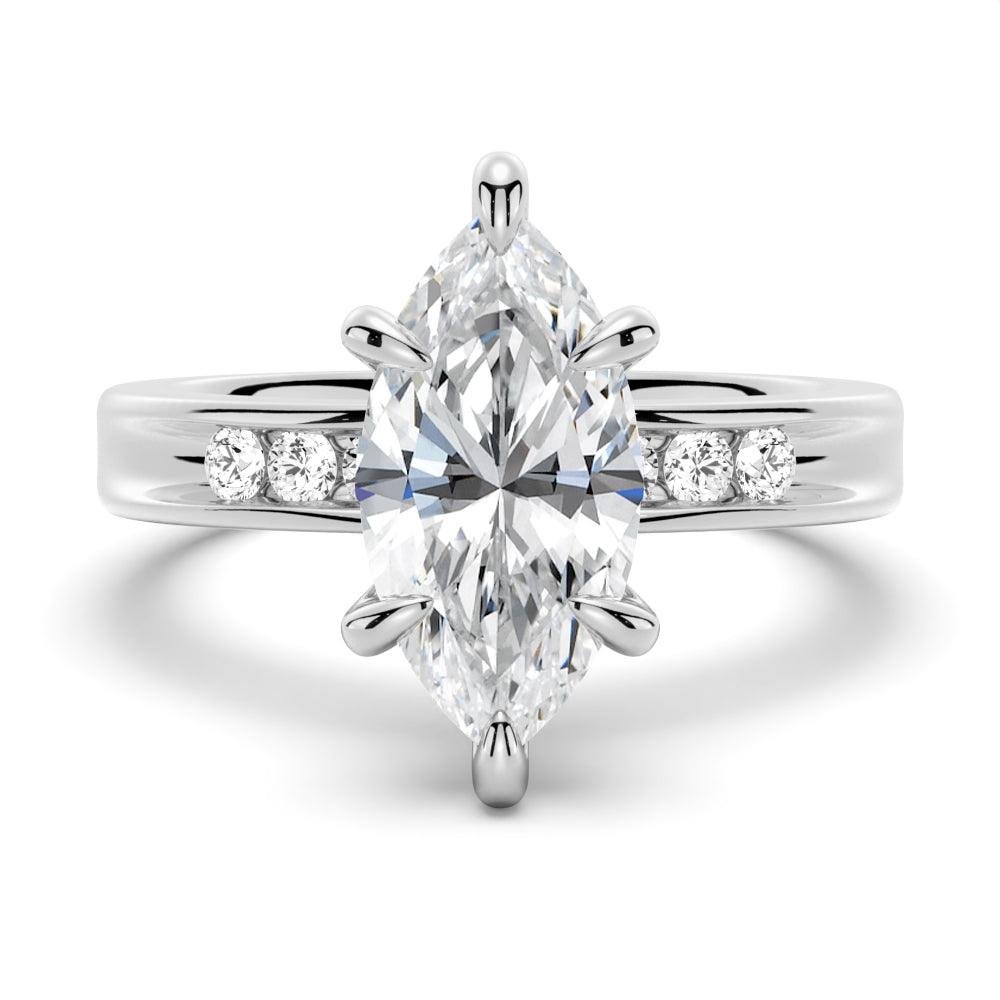925 Sterling Silver Marquise Diamond Engagement Ring Accents
