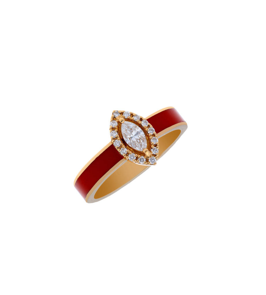 925 Sterling Silver Marquise Red Diamond Ring