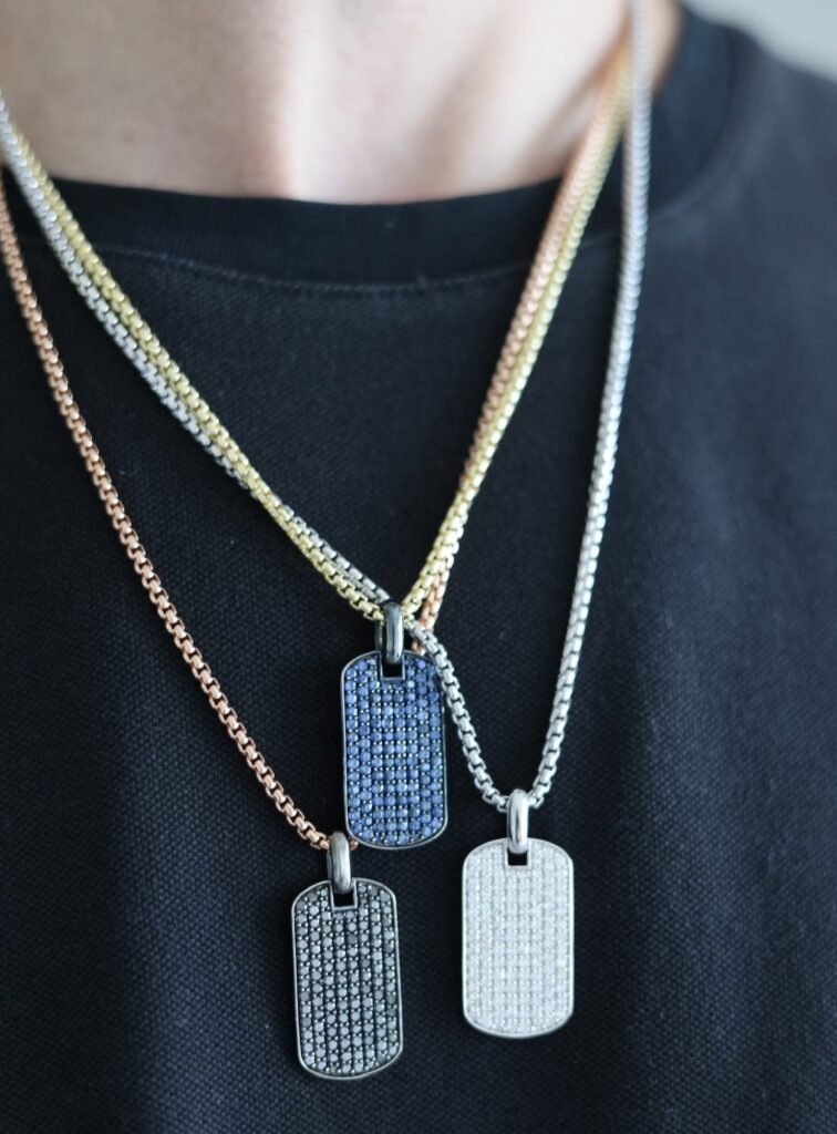 925 Sterling Silver Mens Dog Tag Necklace