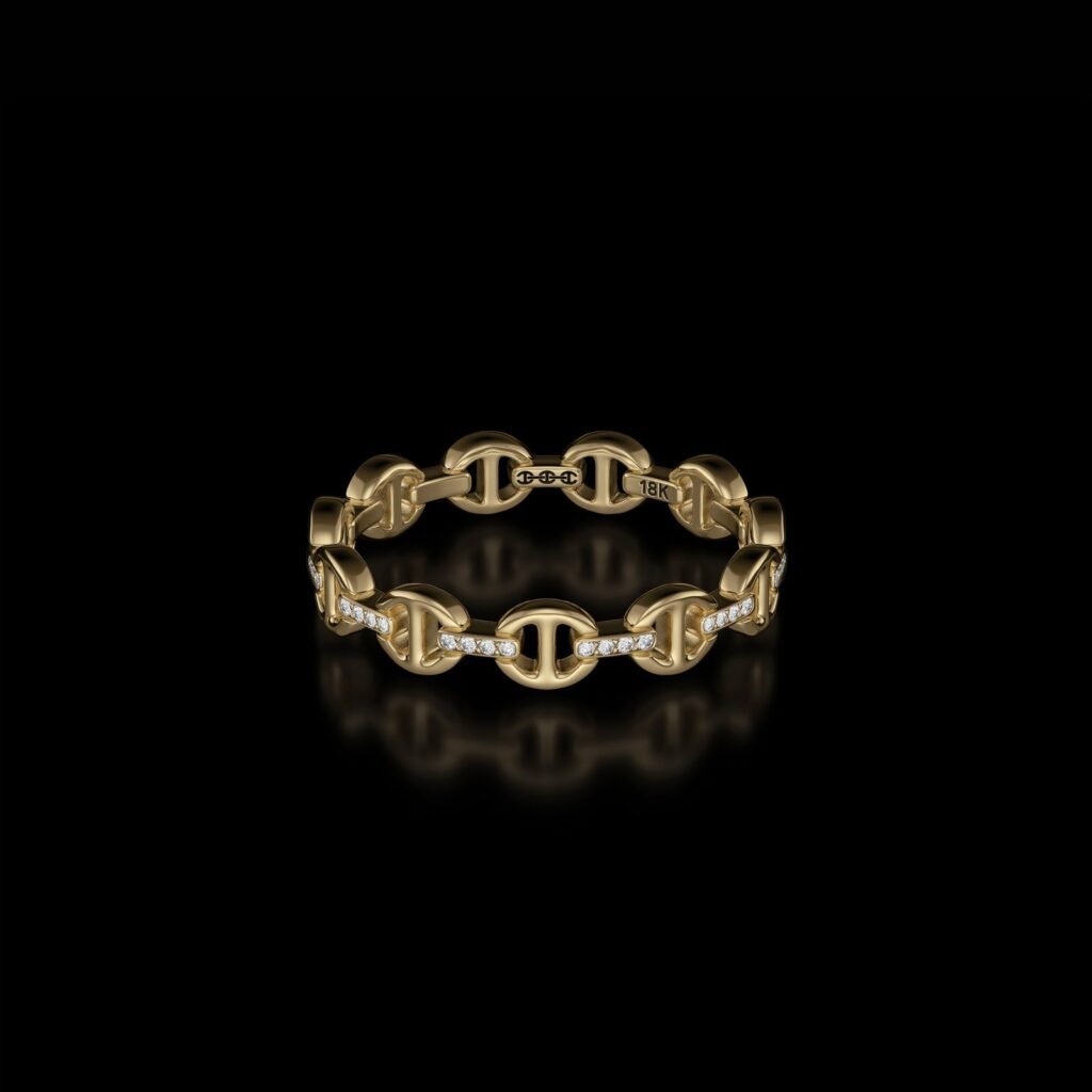 925 Sterling Silver Micro Dame Tri Link II Diamond Bridges Ring