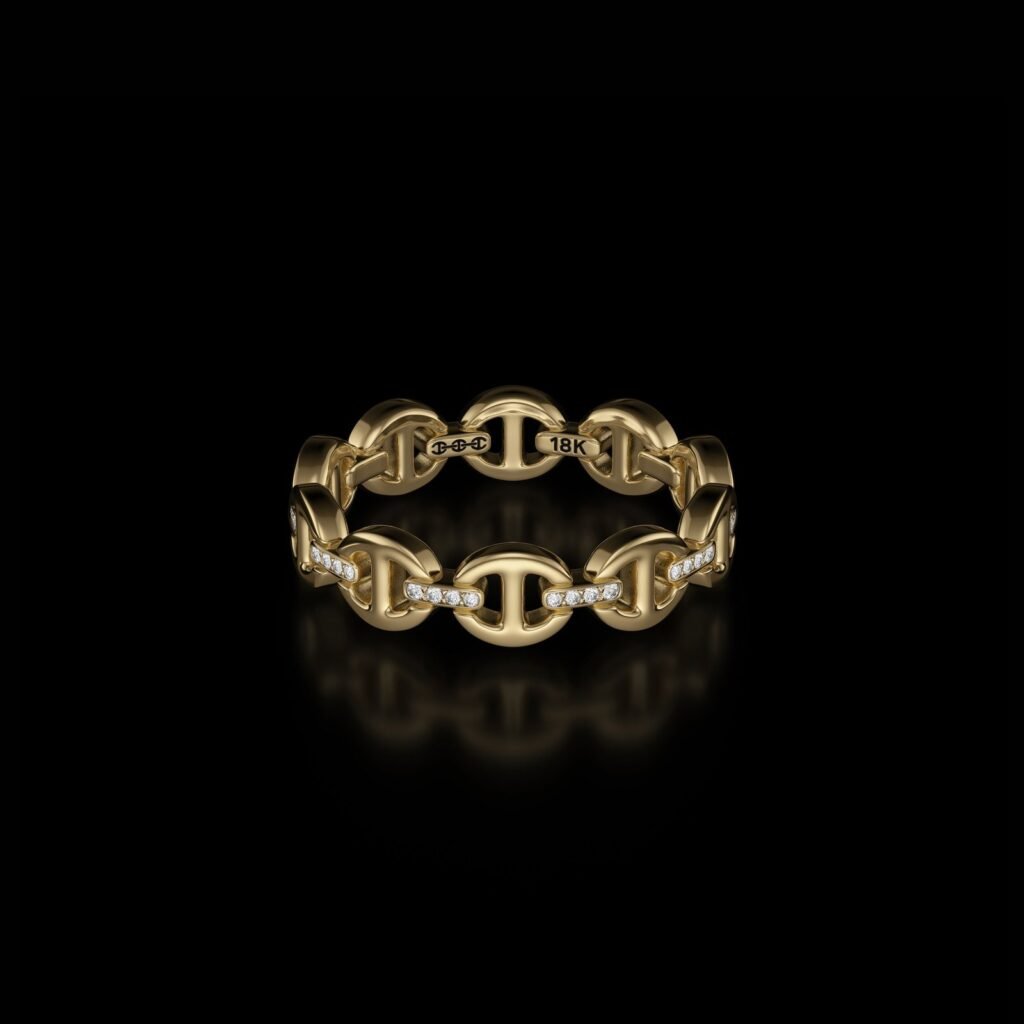 925 Sterling Silver Micro Dame Tri Link III Diamond Bridges Ring