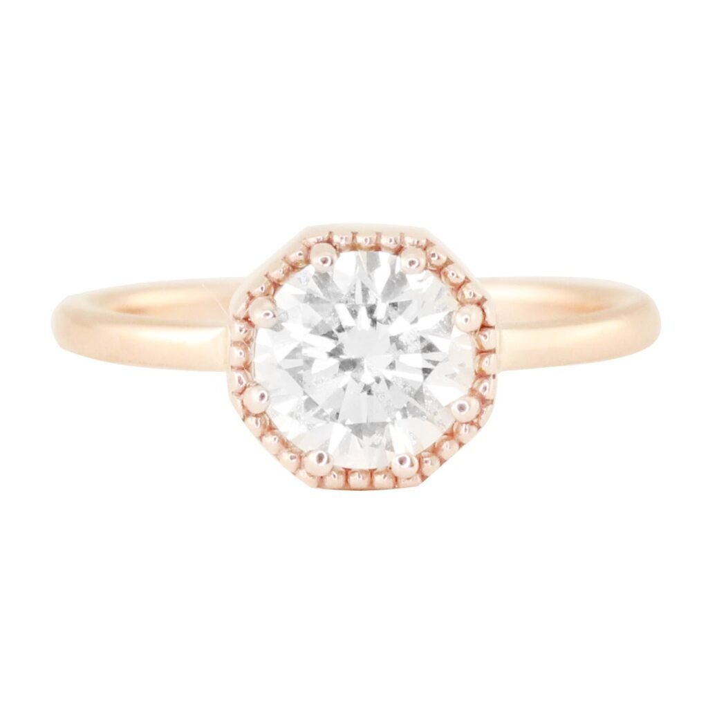 925 Sterling Silver Milgrain Diamond Octagon Ring