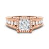 925 Sterling Silver Milgrain Vintage Princess Cut and Round Diamond Engagement Ring - Image 3