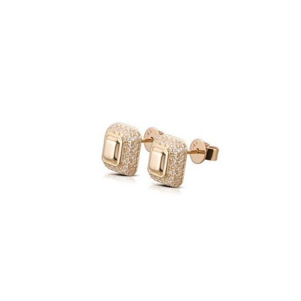 925 Sterling Silver Mini Emerald Cut Goldstone Diamond Stud Earrings