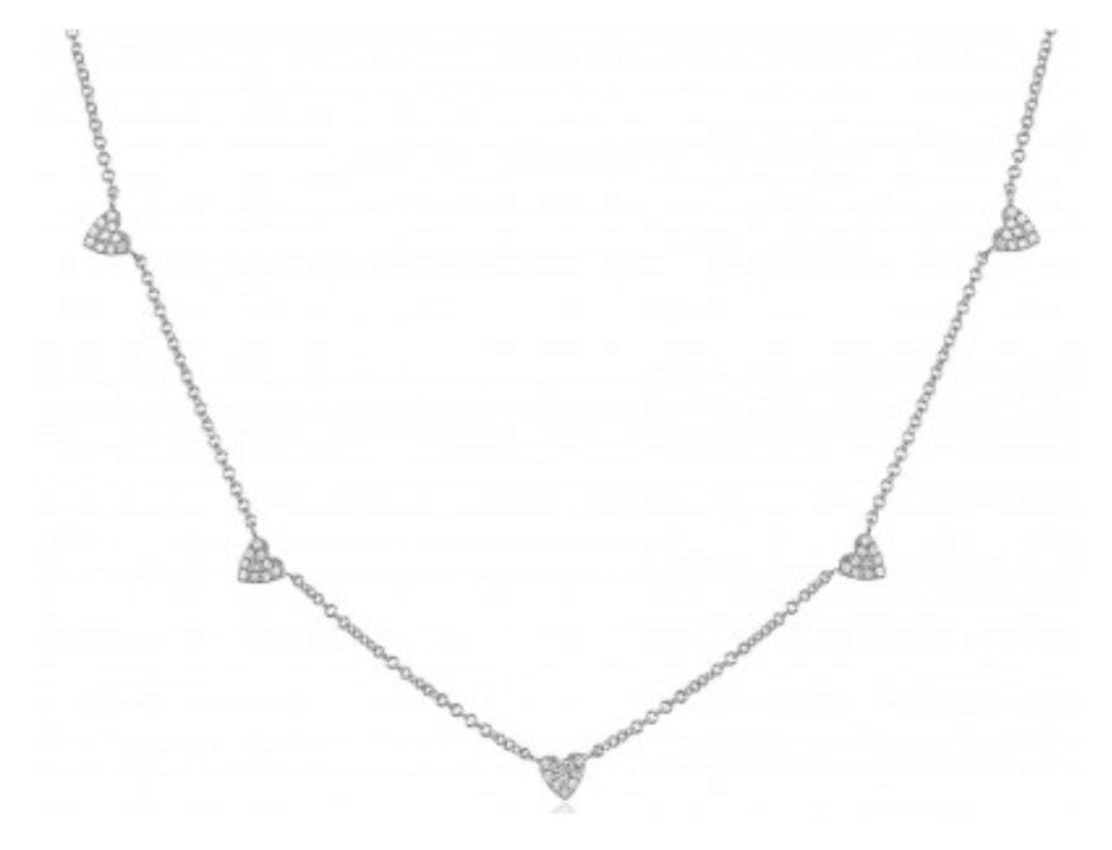 925 Sterling Silver Mini Hearts Diamond Necklace