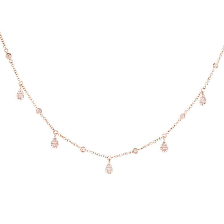 925 Sterling Silver Mini Teardrop Diamond Drip Choker Necklace