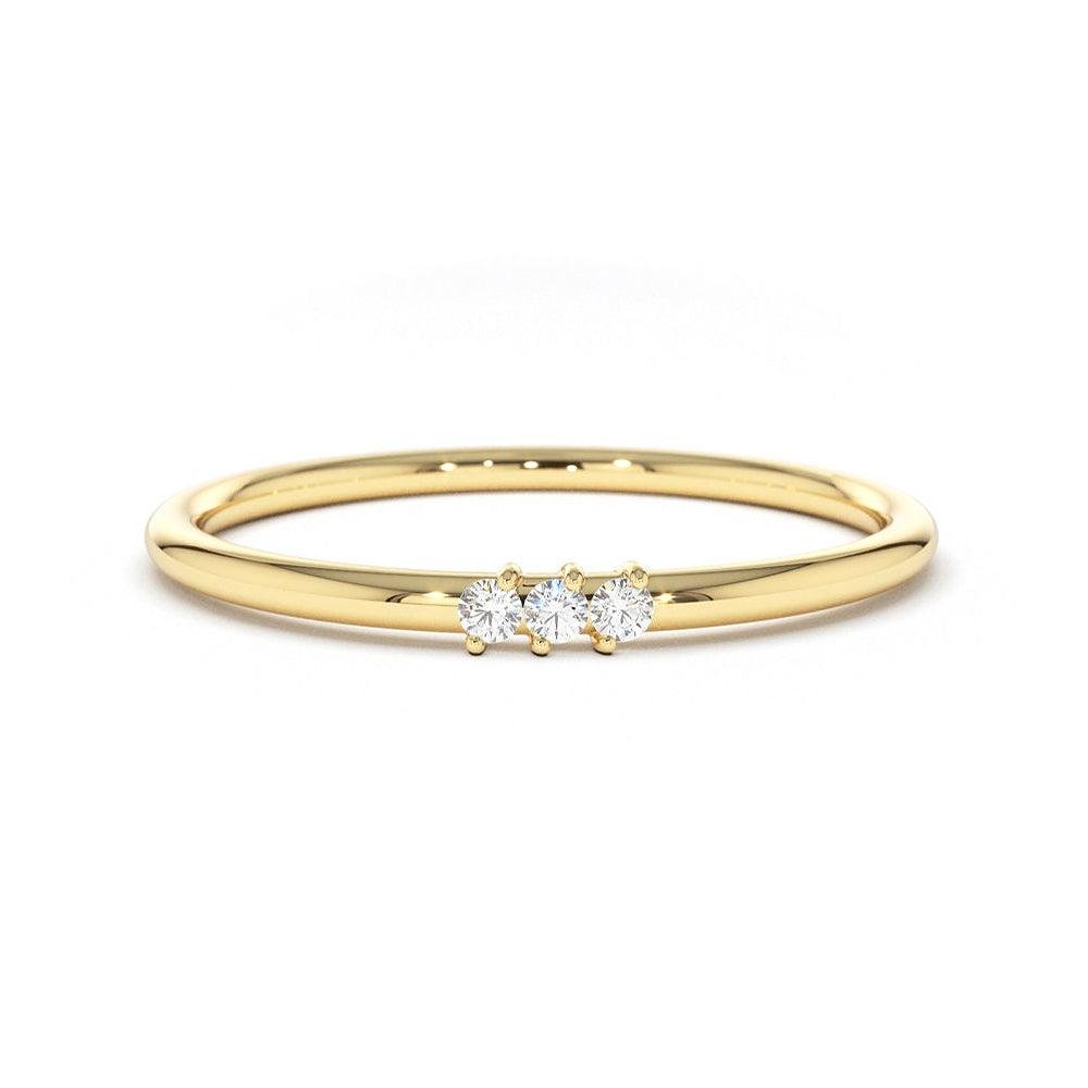 925 Sterling Silver Minimalist Thin Three Stone Stacking Diamond Ring