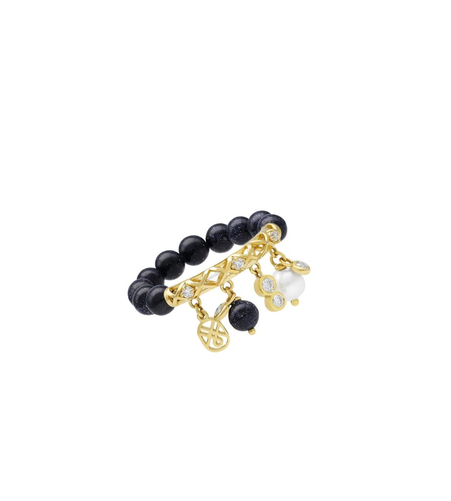 925 Sterling Silver Mira Blue Sandstone Diamond Pearl Ring