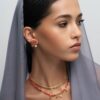925 Sterling Silver Mira Coral Diamond Pearl Earrings - Image 2