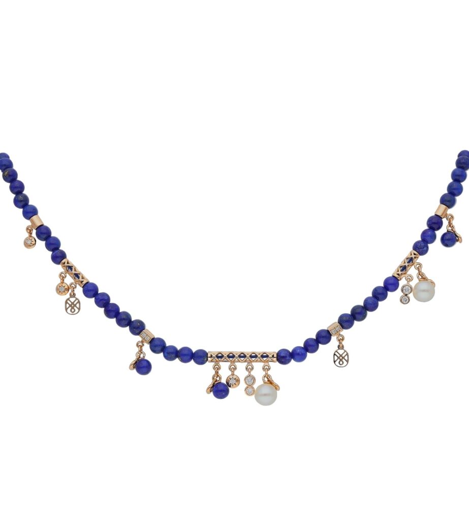 925 Sterling Silver Mira Lapis Diamond Pearl Necklace