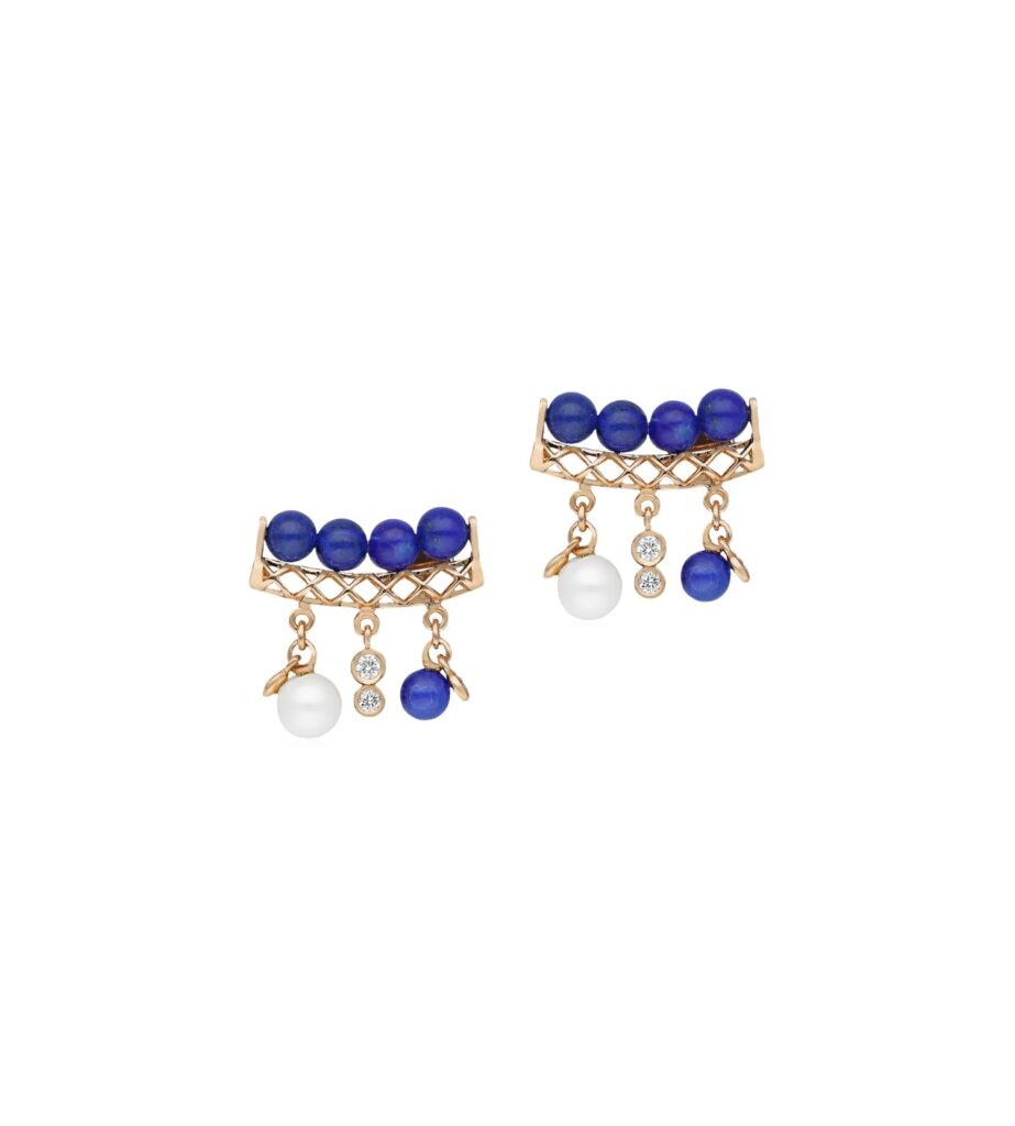 925 Sterling Silver Mira Lapis Lazuli Diamond Pearl Earrings