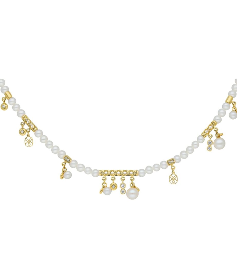 925 Sterling Silver Mira Pearl Diamond Necklace