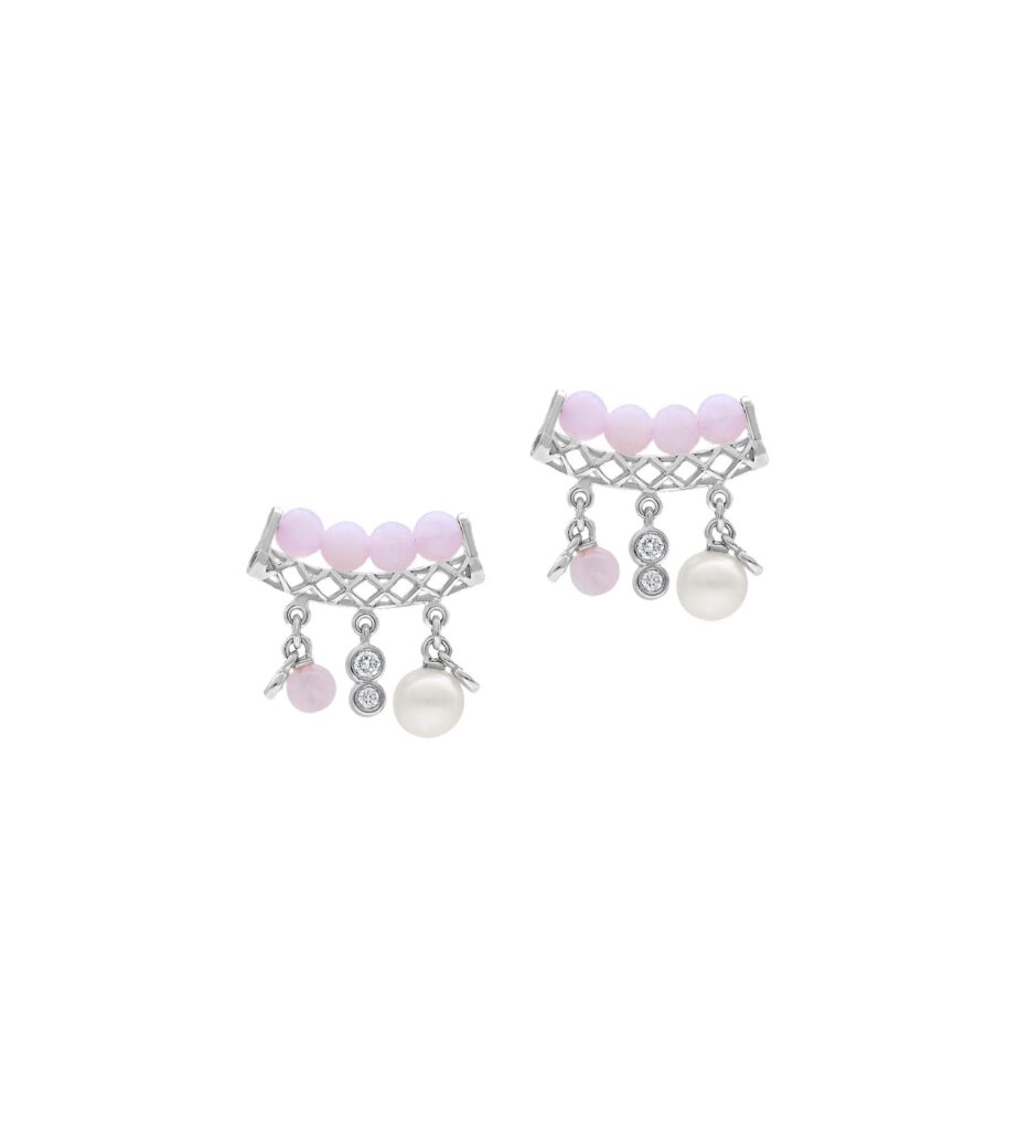 925 Sterling Silver Mira Rose Diamond Pearl Earrings