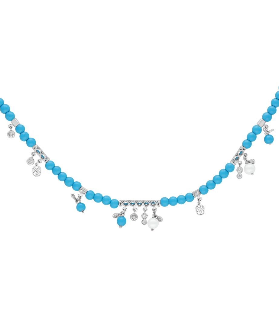 925 Sterling Silver Mira Turquoise Diamond Pearl Necklace
