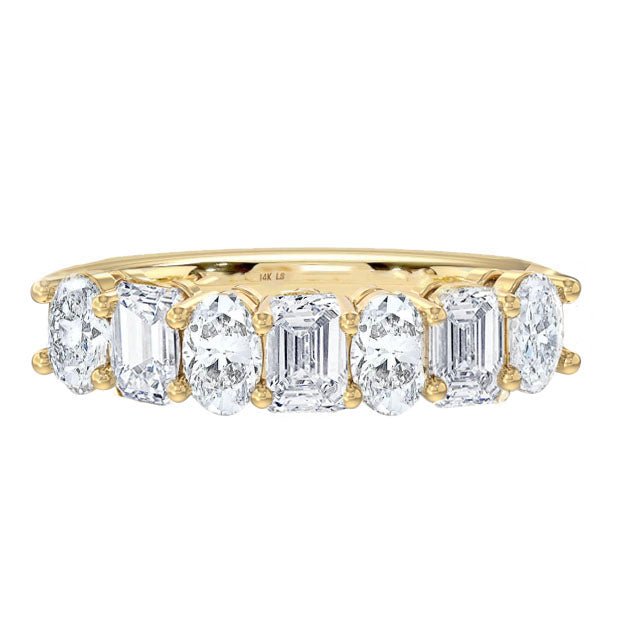 925 Sterling Silver Mixed Oval Emerald Diamond Half Eternity Band