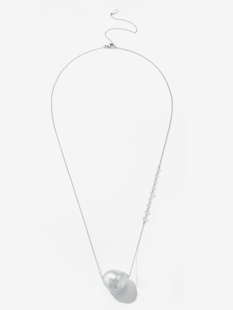 925 Sterling Silver MP107 S Prive. Rose Cut Diamond and Baroque Pearl Adjustable Necklace