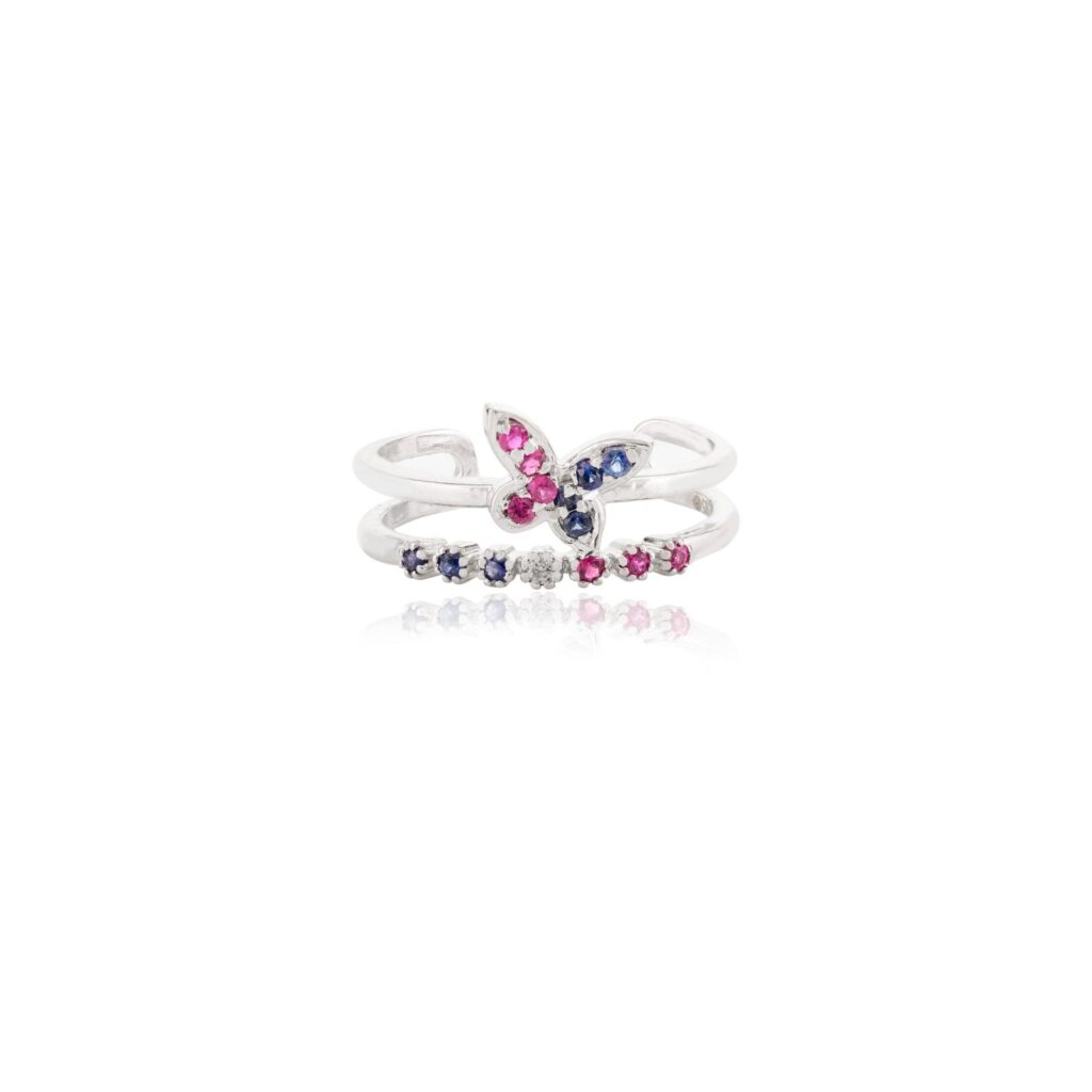 925 Sterling Silver Multi Butterfly Diamond Ring