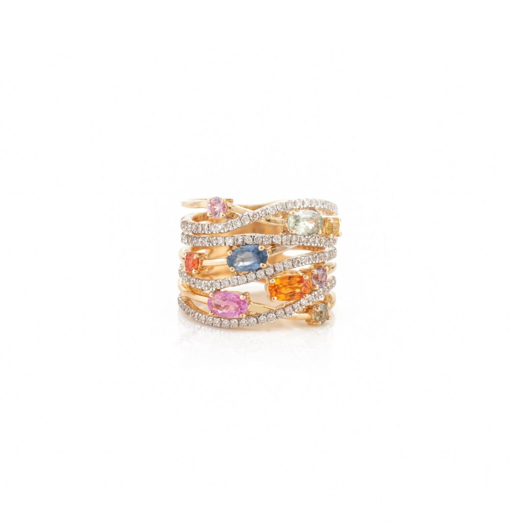 925 Sterling Silver Multi Cluster Wide Diamond Band Ring