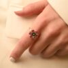 925 Sterling Silver Multi Precious Flower Diamond Ring - Image 7