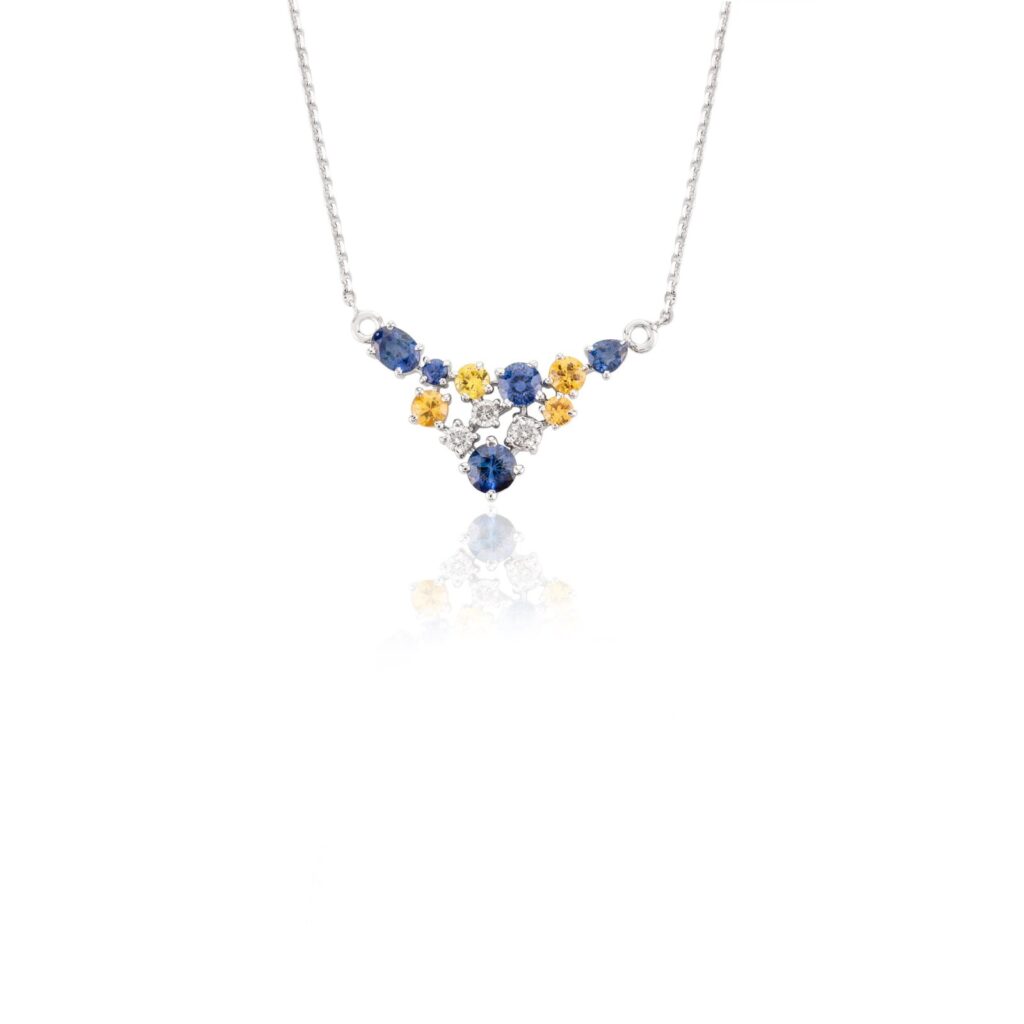 925 Sterling Silver Multi Sapphire Diamond Necklace