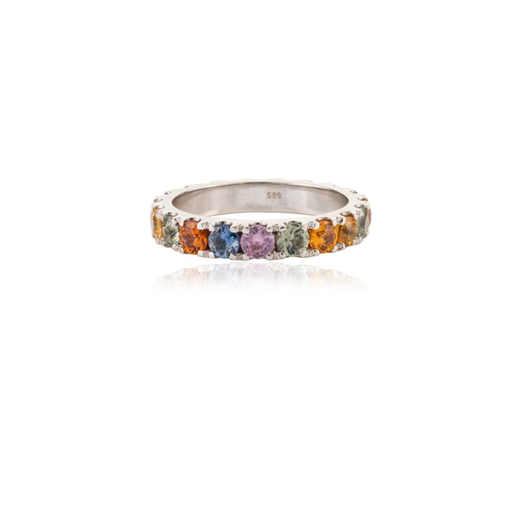925 Sterling Silver Multi Sapphire Eternity Band