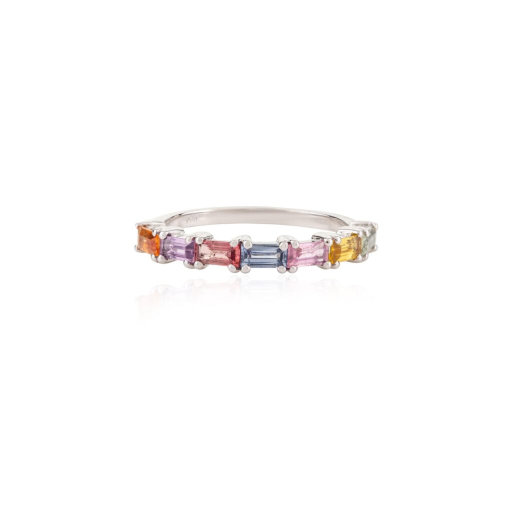 925 Sterling Silver Multi Sapphire Half Eternity Band