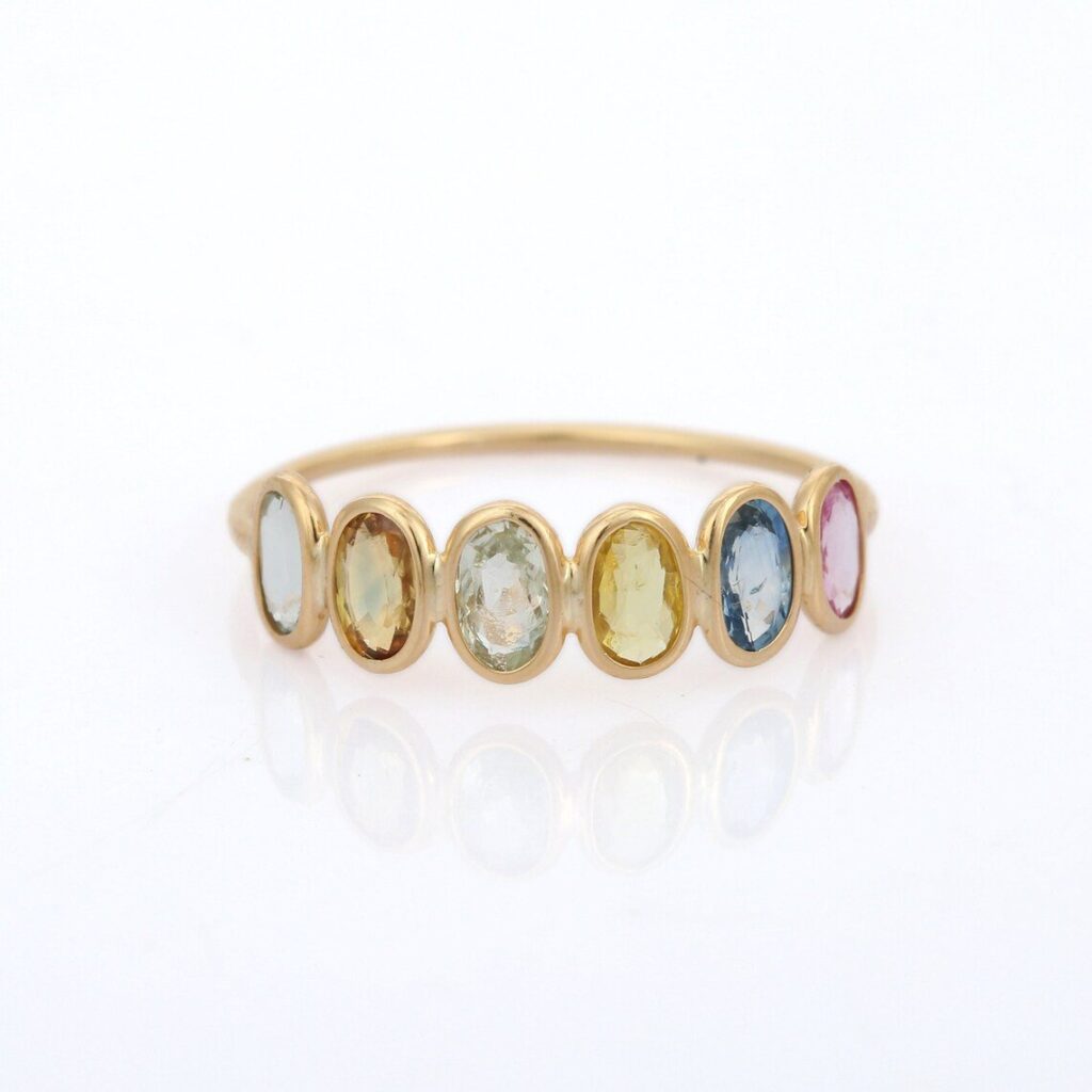 925 Sterling Silver Multi Sapphire Half Eternity Band