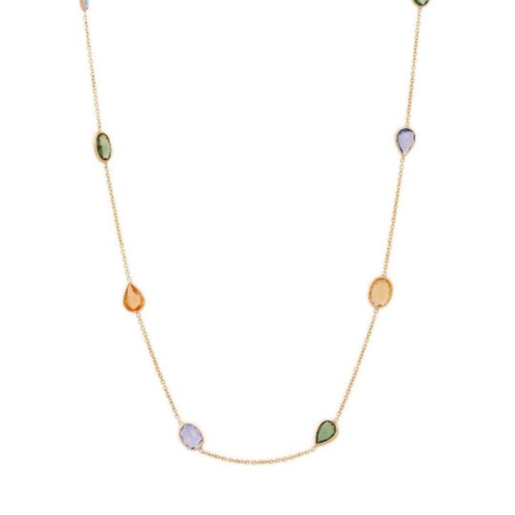 925 Sterling Silver Multi Sapphire Stone Necklace