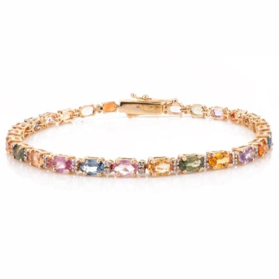 925 Sterling Silver Multi Sapphire Tennis Diamond Bracelet