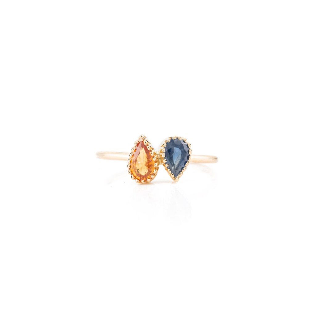 925 Sterling Silver Multi Sapphire Two Stone Statement Ring