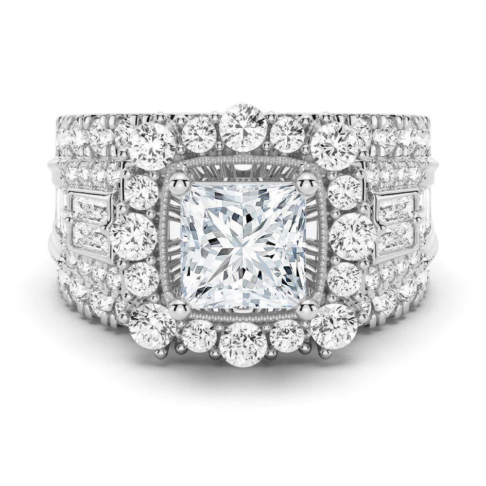 925 Sterling Silver Multi Stone Princess Cut Diamond Vintage Engagement Ring