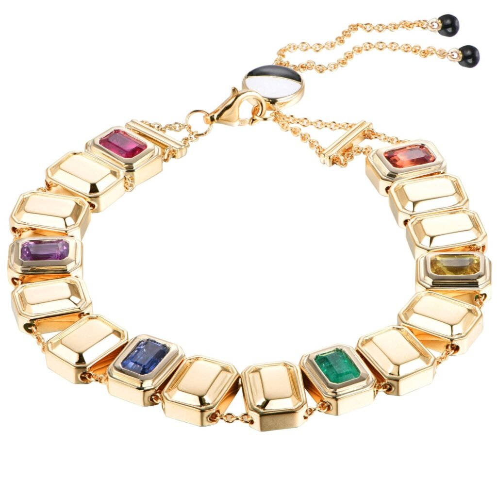 925 Sterling Silver Multicolor Goldstone Bracelet