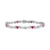 925 Sterling Silver Multishape Diamond and Ruby Tennis Bracelet