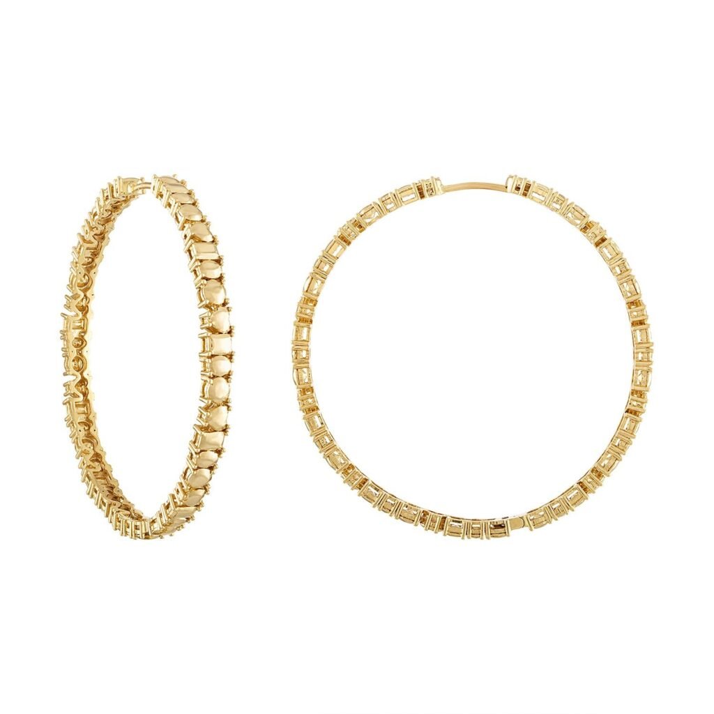 925 Sterling Silver Multishape Goldstone Large Hoop Earrings