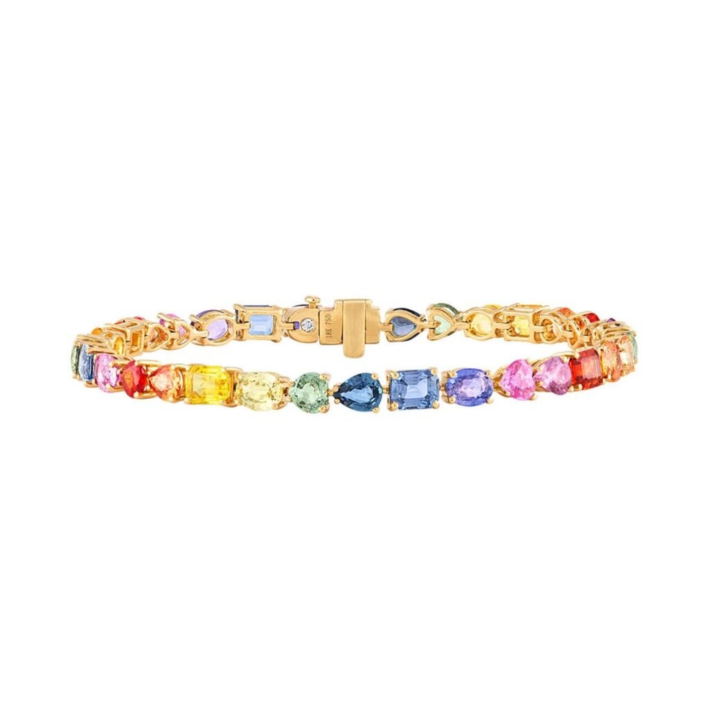 925 Sterling Silver Multishape Multicolor Sapphire Tennis Bracelet