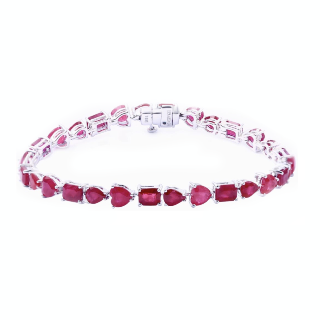 925 Sterling Silver Multishape Ruby Tennis Bracelet