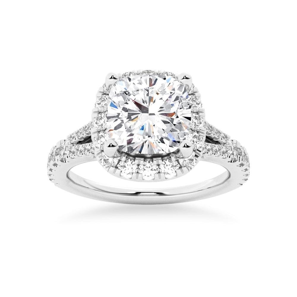 925 Sterling Silver NEW Cushion Cut Split Shank Diamond Halo Engagement Ring