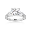 925 Sterling Silver NEW Double Row Pave Three Stone Cushion Cut Diamond Engagement Ring