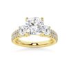 925 Sterling Silver NEW Double Row Pave Three Stone Cushion Cut Diamond Engagement Ring - Image 2
