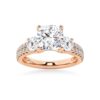 925 Sterling Silver NEW Double Row Pave Three Stone Cushion Cut Diamond Engagement Ring - Image 3