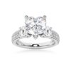 925 Sterling Silver NEW Double Row Pave Three Stone Heart Shaped Diamond Engagement Ring