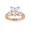 925 Sterling Silver NEW Double Row Pave Three Stone Heart Shaped Diamond Engagement Ring - Image 3