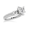 925 Sterling Silver NEW Double Row Pave Three Stone Heart Shaped Diamond Engagement Ring - Image 4