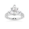 925 Sterling Silver NEW Double Row Pave Three Stone Pear Shaped Diamond Engagement Ring