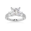 925 Sterling Silver NEW Double Row Pave Three Stone Princess Cut Diamond Engagement Ring