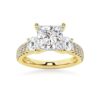 925 Sterling Silver NEW Double Row Pave Three Stone Princess Cut Diamond Engagement Ring - Image 2