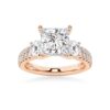 925 Sterling Silver NEW Double Row Pave Three Stone Princess Cut Diamond Engagement Ring - Image 3