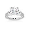 925 Sterling Silver NEW Double Row Pave Three Stone Round Cut Diamond Engagement Ring
